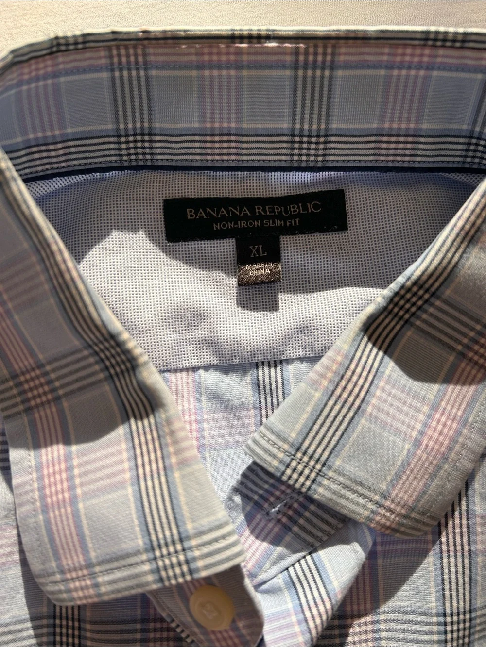 Banana Republic Blue Plaid Non-Iron Slim Fit Shirt XL